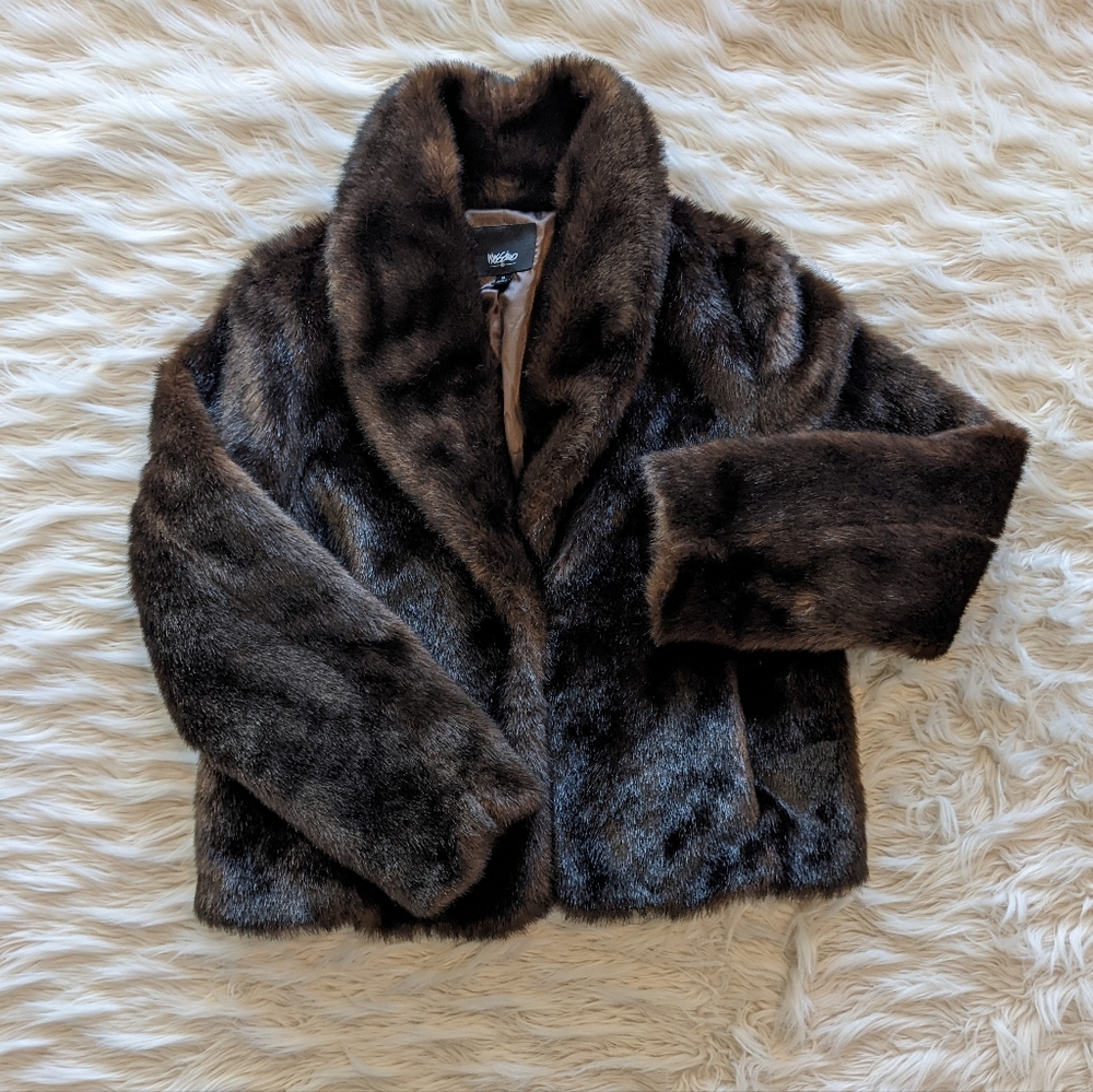 Mossimo Supply Brown Faux Fur Cowl Coat, Size XL